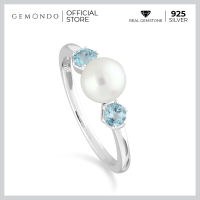 Gemondo แหวนมุก เงินแท้ 925 ประดับบลูโทแพซ (Blue Topaz) ดีไซน์โมเดิร์น