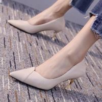 CODiy085671 High heels womens thin heels 2021 new spring and autumn net red pointed soft leather two wear mediu高跟鞋女细跟2021新款春秋网红尖头软皮两穿中跟女鞋职业少女单鞋【?6号公馆女装旗舰店?】hl21.10.5