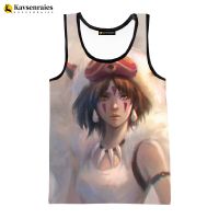 Camiseta sin mangas con estampado 3D de princesa Mononoke para hombre y mujer, Tops informales a la moda, ropa de calle de gran tamaño sin mangas, novedad