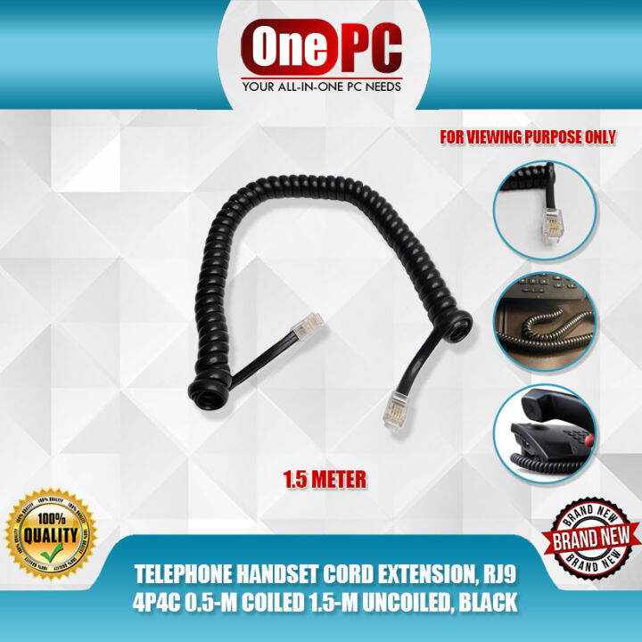 TELEPHONE HANDSET CORD EXTENSION, RJ9 4P4C 0.5M COILED 1.5M UNCOILED