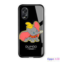 เคสใส่โทรศัพท์สำหรับ A18 OPPO A38การ์ตูนน่ารักสำหรับเด็กผู้หญิงเคสช้างดัมโบ้บินเคสฝาหลังกระจกเทมเปอร์กันกระแทก