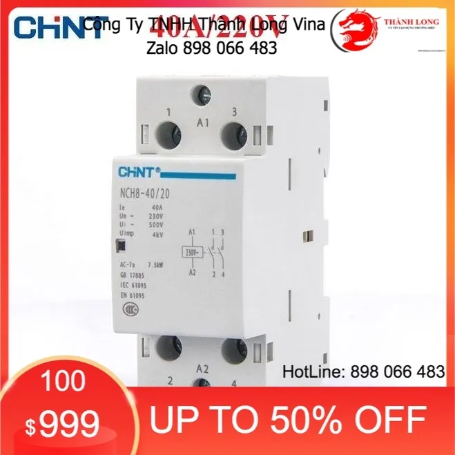 Khởi động từ, contactor 1 pha CHINT NCH8 40A/220V (Xám)