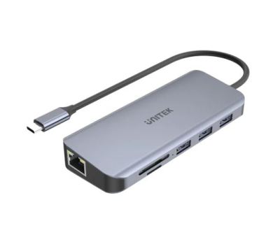 UNITEK HUB 9-in-1 USB-C Ethernet Hub with Dual Monitor, 100W Power Delivery and Dual Card Reader รุ่น D1026B