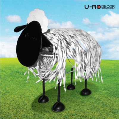 U-RO DECOR ตุ๊กตาสังกะสี ตกแต่งสวน รุ่น  เเกะน้อย - สีขาว/ดำ