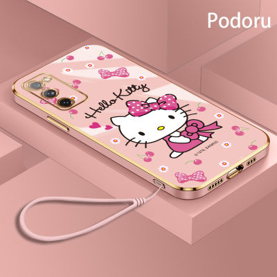 เคส Samsung S20 FE ชุบทองเรียบง่ายสุดหรูเคสโทรศัพท์ Hello Kitty เคสซิลิโคน TPU นิ่ม