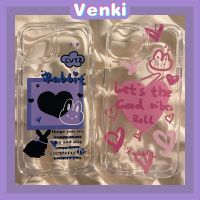VENKI - เคสไอโฟน11 เคส เคสสำหรับ iPhone 14 Soft TPU Clear Space Case สีชมพูและสีม่วง Love Bunny ปุ่มชุบกล้องกันกระแทกสำหรับ iPhone 14 13 12 12 Plus 6 8 Plus XR XS