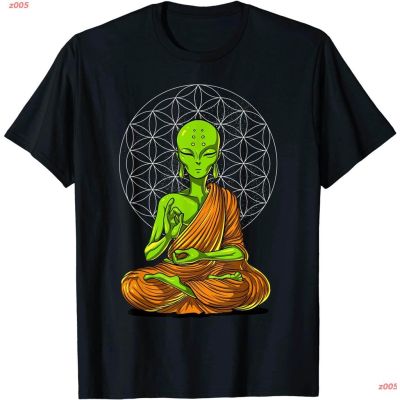แขนสั้นโอเวอร์ไซส์z005 Space Alien Buddha Zen Yoga Meditation Spiritual Buddhist T-Shirt พระพุทธเจ้า เสื้อยืดพิมลาย เสื้  QOWJ