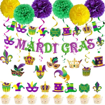 Mardi Gras Birthday Banner Decorations Supplies, Mardi Gras Theme Party  Decorations, New Orleans Garland for Boys Girls 1st Birthday Party  Decorations, Masquerade Party Supplies 