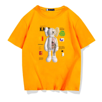 Sesame Street KAWS เสื้อยืดมียี่ห้อร่วมสำหรับผู้ชายและผู้หญิงผ้าฝ้ายทรงหลวมเทรนด์สวมใส่แขนสั้นแขนสั้นแบบใหม่