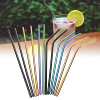 Stainless Steel Drinking Straws Reusable Drinking Straw with Cleaner Brushes Party Bar Kitchen Drinking Accessories Specialty Glassware