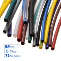 55pcs/pack Heat Shrink Tubing Wire Cable Insulation Heat Shrinking Tube Sleeving Polyolefin Cable Wrap Hoses Wire Electrical Circuitry Parts