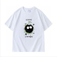 เสื้อยืด Luo Yiwei 2022ใหม่ฤดูใบไม้ผลิและฤดูร้อน LOEWE Totoro ร่วมชายและหญิงผ้าฝ้ายสไตล์เดียวกันชุดคู่รักพิมพ์ลายแขนสั้นเรียบง่าย