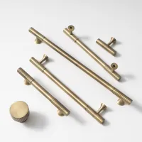 Antique Bronze Brass Cabinet Handle and Knob Linear Knurled Solid Brass Drawer Knobs T Bar Bedroom Kitchen Cupboard Hardware