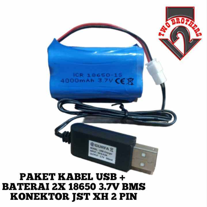 Paket Kabel USB + Baterai Mainan Anak RC 2X 18650 4000mAh 3.7V ...