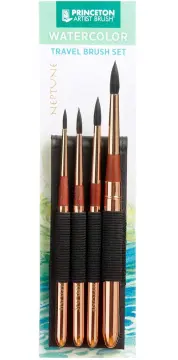  Princeton Artist Brush, Neptune Series 4750, Synthetic Squirrel  Watercolor Paint Brush, 4 Piece Professional Travel Set, Size Round 4, 6,  8, 10