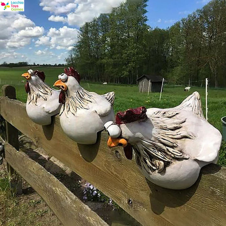 ยางเรซินปลอมตกแต่งรั้วไก่รูปตลก-เครื่องประดับตกแต่งบ้านรูปปั้นไก่สำหรับบ้านฟาร์มในสวน-cod