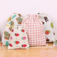 Cotton Linen Drawstring Pouches Cute Cartoon Pattern Printed Fabric Dust Cloth Clothes Socks Underwear Shoes Storage Bag