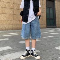 New American Vintage Oversize Blue Jeans For Men Straight Middle Shorts Casual Hip Hop Streetwear Mid Waist Denim Capri Pants