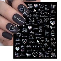 【LZ】 1PCS 3D Laser Silver Heart Letter Nail Sticker Nail Art Decoration Love Flower Nail Accessories Decal Stickers Nail Supplies