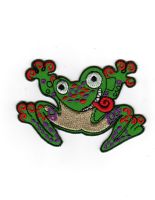 iron on patch Embroidery crazy cute frog 9x6 cm กบน่ารัก ตัวรีด เย็บติดผ้าประเทศไทย โลโก้ปัก มีกาวสำหรับรีด ตกแต่งเสื้อผ้า