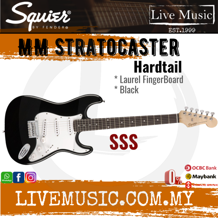 Squier MM Stratocaster Hard Tail Electric Guitar, Laurel FB, Black Lazada