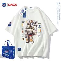 【July hot】 NASA joint summer short-sleeved T-shirt round neck mens and womens loose top tide brand half-sleeved large size