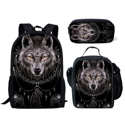 Creative Fashion Cartoon Funny Wolf Totem 3D Print 3pcs/Set pupil School Bags Laptop Daypack Backpack Lunch bag Pencil Case