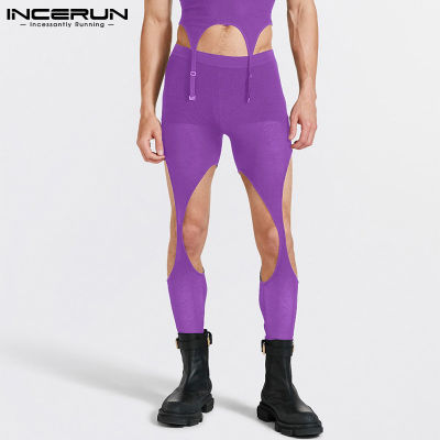 INCERUN กางเกงโยคะสำหรับผู้ชายกางเกงเต้นรำเล่นกีฬากางเกงเข้ารูปโปร่ง