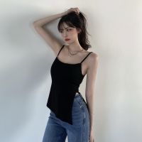 Top Women Basic Black Cami Sleeveless Tank Tops Summer 2021 Camisole Side Split Female Vest Fashion New Clothing hest pad