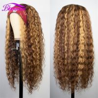 Indian Headband Wig Human Hair Deep Wave Glueless Machine Made Wig for Women Cheap Remy Hair Natural Color P4-27 Deep Curly Wig  Hair Extensions Pads