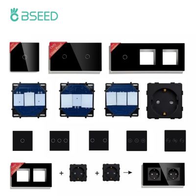 ☃ BSEED Wall Light Touch Switch 1/2/3Gang 1/2Way LED Dimmer Function Parts Glass Panels Frame EU 16A Power Sockets DIY Parts Only