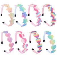 【YF】 1Piece Rainbow Glitter Heart Hairband Kids Shiny Star Headband Party Gradient Hair Hoop For Girls Headwear Accessories