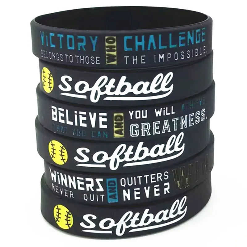  32 Pieces Softball Motivational Bracelets Inspirational Rubber  Wristbands Baseball Silicone Wristbands Silicone Motivational Stretch  Wristbands Boy Rubber Wristbands for Softball Theme Party Supplies : Office  Products