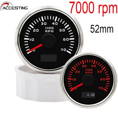 0-7000 RPM Outboard Counter Tacho Meter Gauge 52Mm Waterproof Car Marine เรือ LCD Digital Tachometer Gauge Hourmeter Red Backlight สำหรับรถเรืออุปกรณ์เสริม