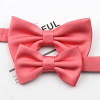 New Candy Color Parent-Child Bow Tie Set Fashion Men Women Kids Butterfly Peach Pink Black Purple Satin Bowtie Accessory Gift Boys Clothing