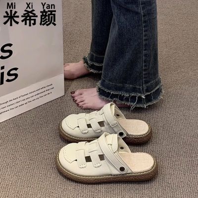 【Hot Sale】 Baotou sandals womens 2023 new summer outerwear two-wear thick-soled half slippers soft-soled beach Roman shoes