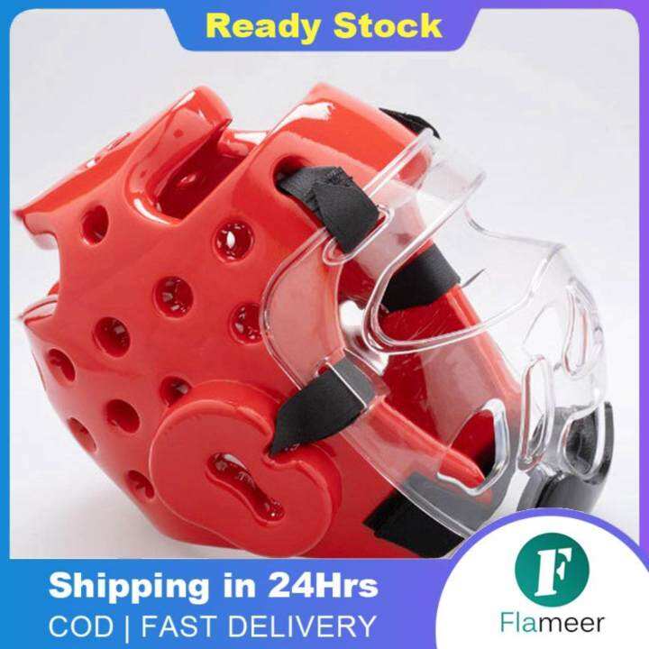 Taekwondo Headgear With Face Shield Taekwondo Sparring Headgear - Removable Face Protector With Tempered Plastic Visor (Hockey-Style Design) Boxing Headgear