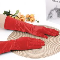 ℡♙○ Wedding Bride Gloves Dress Satin Long Gloves Vintage Satin Bridal Gloves Wedding Photo Korean Multi-color Optional Red Gloves