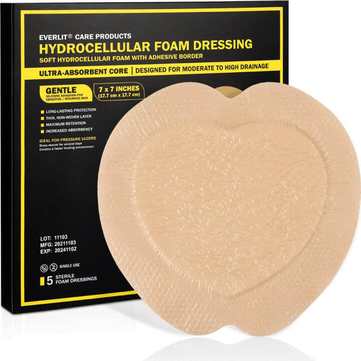 EVERLIT Sacrum Silicone Foam Dressing with Adhesive Border [Pack of 5