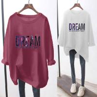 (M-5XL) New Women Korean T-shirt Spring Loose Letter Printing Tops Long-sleeve Student Blouse Baju Murah