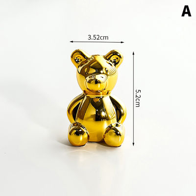 Carmelun รูปปั้นหมีสีทองน่ารักขนาดเล็กลายโต๊ะตกแต่งการ์ตูนรูปแกะสลักขนาดจิ๋วหมีเงิน