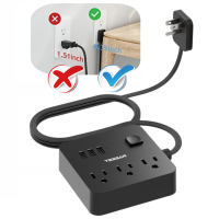 Thin Home, Off Station Dorm Plug with USB, Flat Outlets Metre Extension for 5Ft On Extension Charging Ship, Extension TESSAN Compact 3 3 USB Black Plug, Ports, Cord 3 Cord Small Power Desk Cruise with Office, Travel, Strip Swtich 1.5 Power Way 3 Wall