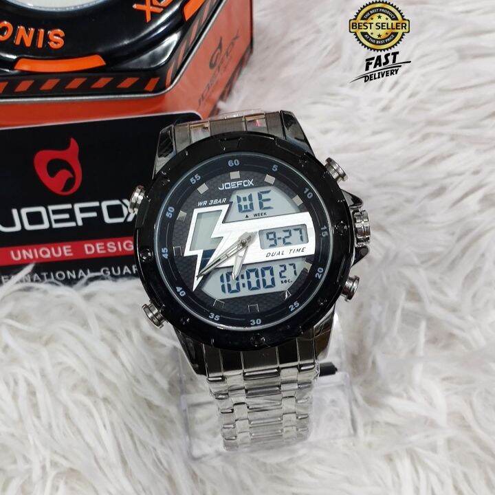 NonTarnish JoeFox Men's DualTime Full Metal Watch Complete Inclusion