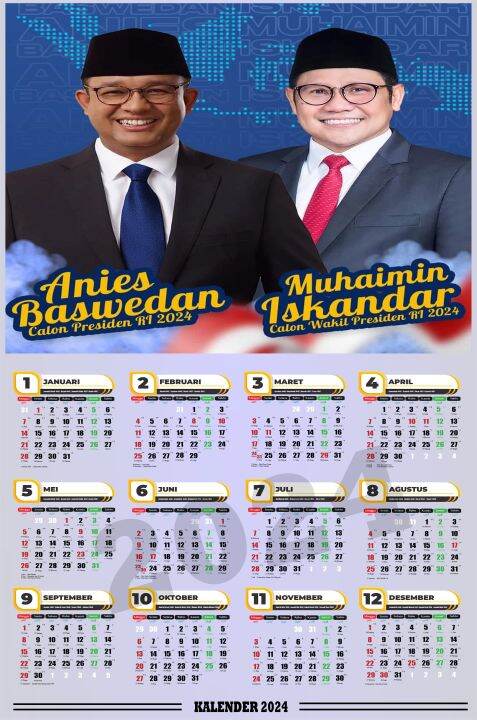 KALENDER 2024 ANIS BASWEDAN DAN MUHAIMIN SIAP CETAK / KALENDER TAHUN