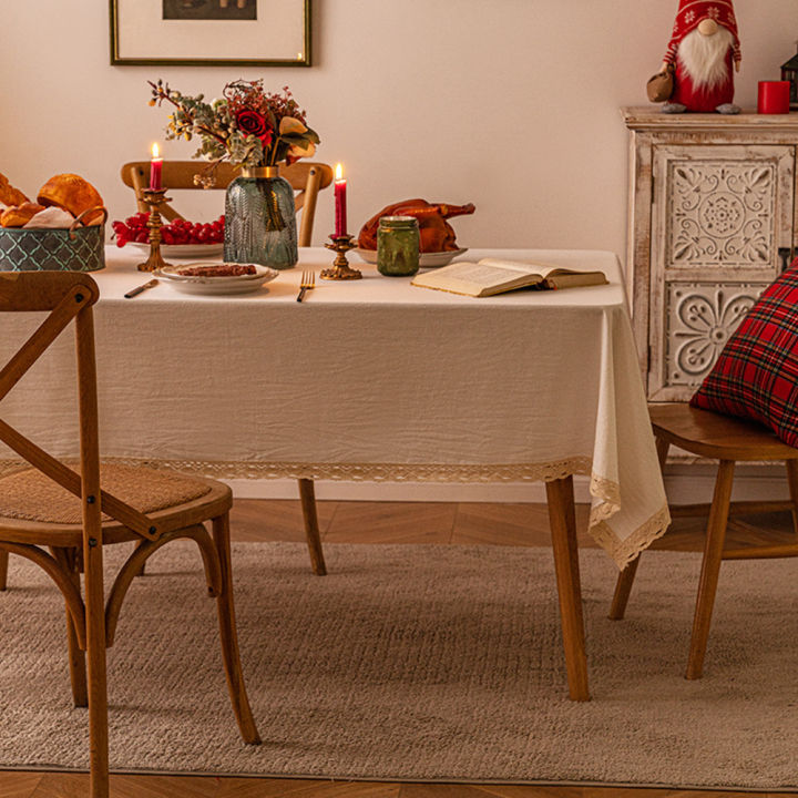 ผ้าปูโต๊ะผ้าฝ้ายพรีเมี่ยมสำหรับตกแต่งปาร์ตี้ในห้องรับประทานอาหาร-สไตล์สีทึบผ้าฝ้าย-ins-ขนาดใหญ่เหมาะกับโต๊ะ4-6-8ที่นั่ง-ผ้าปูโต๊ะหนาและทนทานวันเกิดลูกค้าประจำติดต่อกับผู้ขายเพื่อรับคูปองสุดพิเศษ
