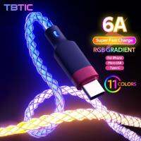 6A สี RGB 20W,ที่ชาร์จไมโครยูเอสบีชาร์จเร็วสีสันสดใสวันที่เรืองแสงสายสำหรับ IPhone Huawei Type-C