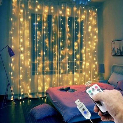 3เมตร LED คริสต์มาสนางฟ้า S Tring ไฟการควบคุมระยะไกล USB ปีใหม่พวงมาลัยม่านโคมไฟตกแต่งวันหยุดสำหรับบ้านห้องนอนหน้าต่าง