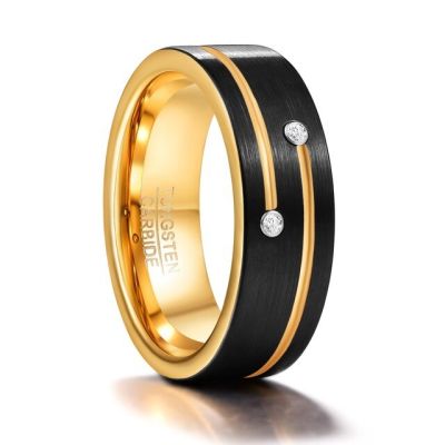 Nuncad 8มม. สีทองแหวนคาร์ไบด์ทังสเตนแหวนเพทายสีดำสำหรับผู้ชายแหวนแต่งงานหมั้น