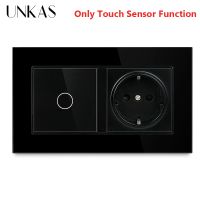 UNKAS EU Standard Tempered Black Crystal Glass Panel USB Wall Light Touch Switch DIY Free Combination Sensor Button Outlet Electrical Circuitry  Parts