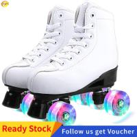 LED 4 Wheels Skates PU Leather Double Row Skates Comfortable Durable Uni Roller Skates